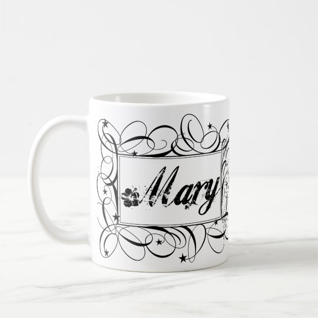 Name Mary in black inside stylish frame Coffee Mug (Left)