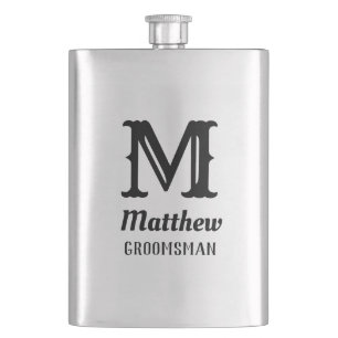 Name Masculine Monogrammed Classic Weddings Black Hip Flask