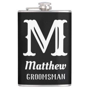Name Masculine Monogrammed Classic Weddings Black Hip Flask