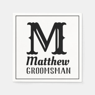 Name Masculine Monogrammed Classic Weddings Black  Napkin