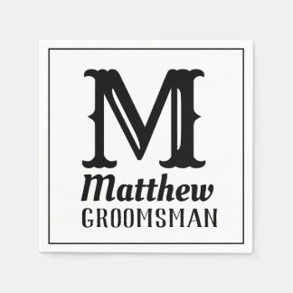 Name Masculine Monogrammed Classic Weddings Black  Napkin