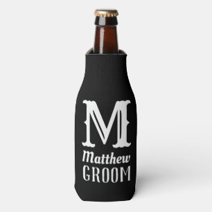 Name Masculine Monogrammed Groom Weddings Black Bottle Cooler