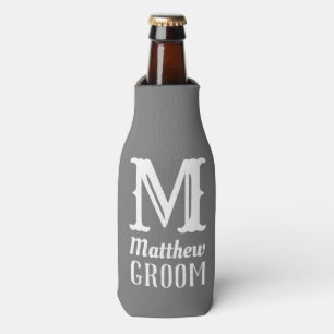 Name Masculine Monogrammed Groom Weddings Grey Bottle Cooler