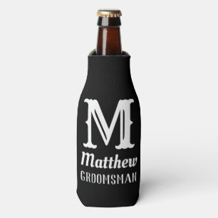 Name Masculine Monogrammed Groomsman Wedding Black Bottle Cooler