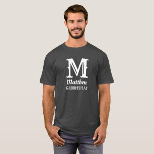 Name Masculine Monogrammed Groomsman Wedding Grey T-Shirt