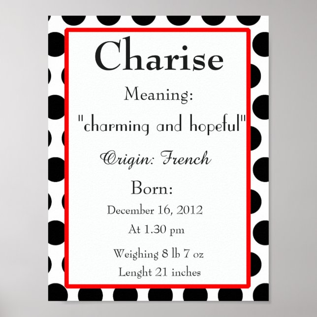 Name meaning keepsake nursery Charise name Poster (Front)
