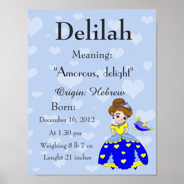 Name meaning keepsake nursery  Delilah Poster (Front)