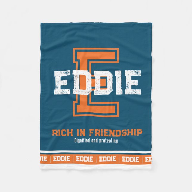 Name meaning sports monogram blue orange fleece blanket (Front)