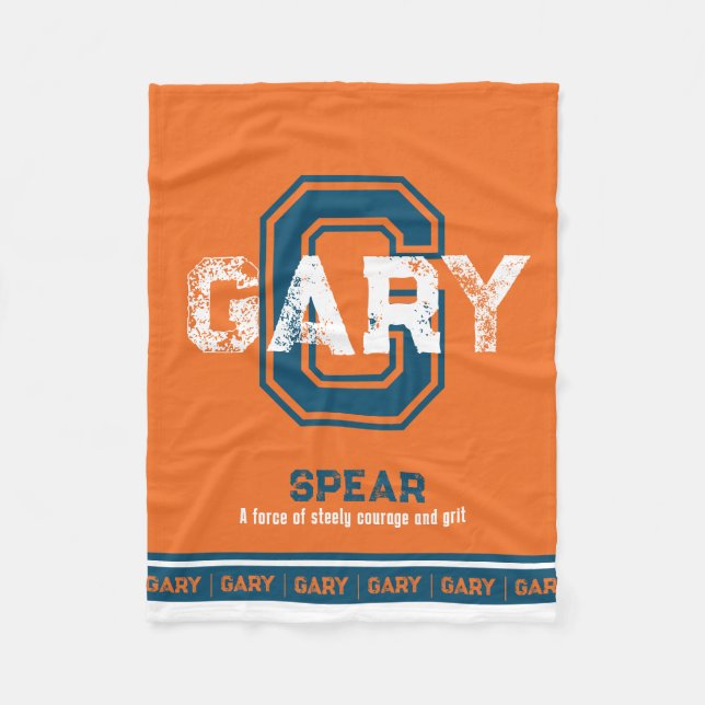Name meaning sports monogram orange blue Gary Fleece Blanket (Front)
