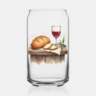Name, Merry Christmas, Bread & Red Wine Can Glass