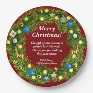 Name Message, Company Business Office Christmas 9" Paper Plate