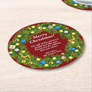Name Message, Company Business Office Christmas Round Paper Coaster