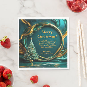 Name Message Company Green Gold Christmas Tree Napkin
