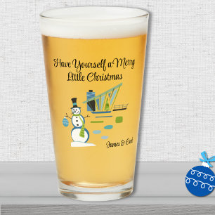 Name, Mid-Century Modern House Snowman 16oz Pint Glass
