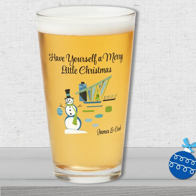 Name, Mid-Century Modern House Snowman 16oz Pint Glass (Creator Uploaded)