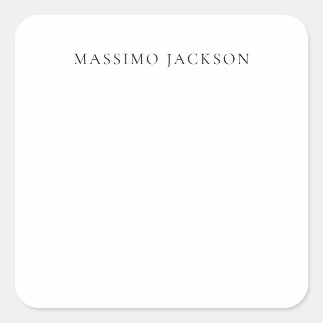 Name Minimalist Modern Plain Simple Black White Square Sticker (Front)