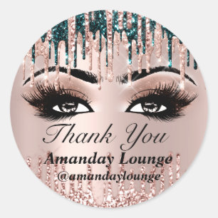 Name Mink Lashes Extension Drips Rose Thank You Classic Round Sticker