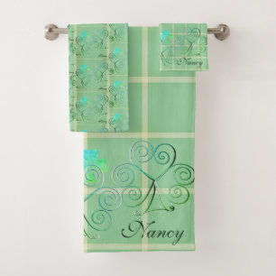 Name Misty Green Shamrocks Bath Towel Set