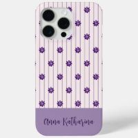 Name Modern Blush & Violet Stripes Floral Pattern