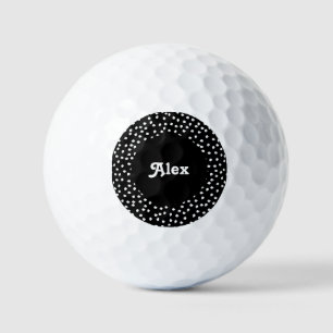 Name Modern Cute Polka Dot Black and White Golf Balls
