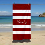 Name Modern Red Striped Pattern Beach Towel<br><div class="desc">Name Modern Red Striped Pattern Beach Towel.</div>