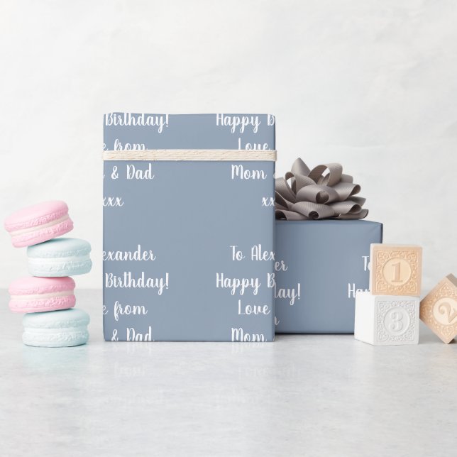 Name Modern Typography Light Blue Happy Birthday Wrapping Paper (Baby Shower)