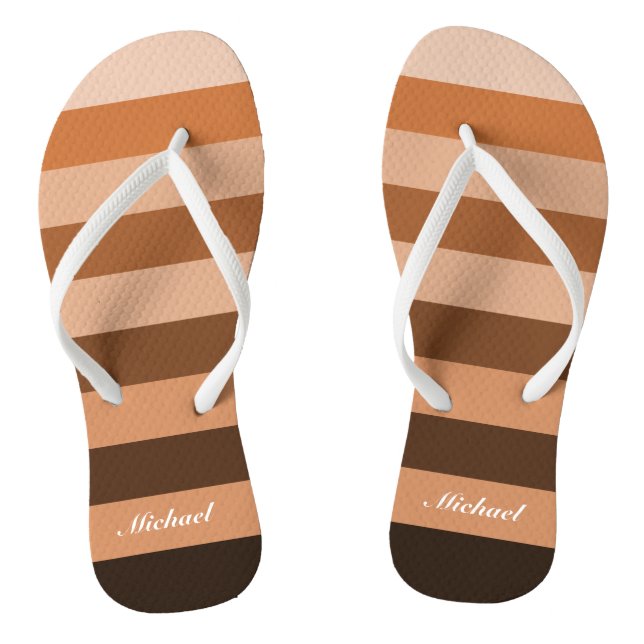 Name Monochrome Brown Block Stripes Pattern Jandals (Footbed)