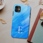 Name Monogram Blue Case-Mate iPhone Case<br><div class="desc">This stylish iPhone case is decorated with a watercolor wash design in shades of blue.
Easily customisable with your name,  and monogram.
Use the Customise Further option to change the text size,  style,  or colour if you wish.</div>