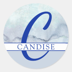 Name   Monogram Blue Watercolor Classic Round Sticker