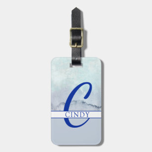 Name   Monogram Blue Watercolor Luggage Tag