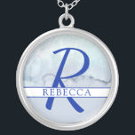 Name | Monogram Blue Watercolor Silver Plated Necklace<br><div class="desc">A pretty name and monogram combo with a blue watercolor background.</div>