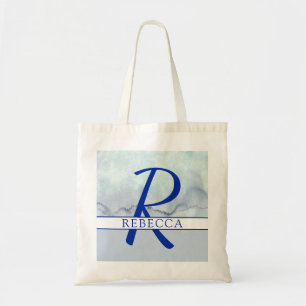 Name Monogram Blue Watercolor Tote Bag
