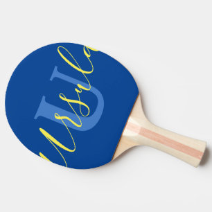 Name monogram blue yellow teamwork custom ping pong paddle