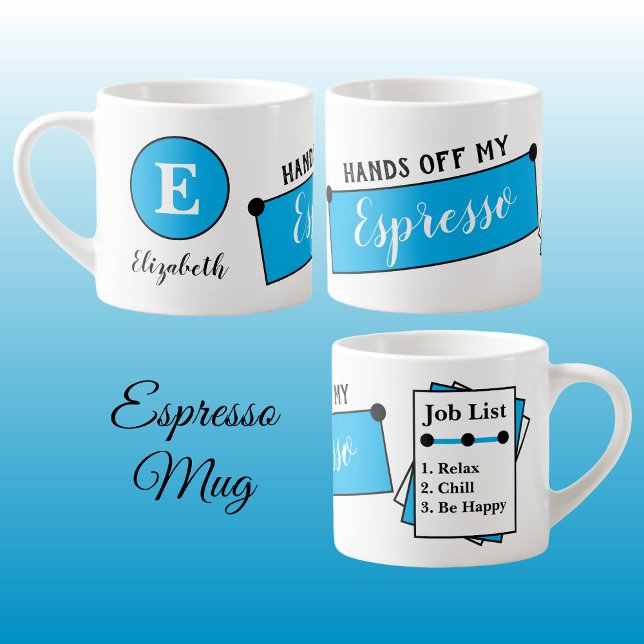 Name monogram chill relax be happy blue espresso cup (Creator Uploaded)
