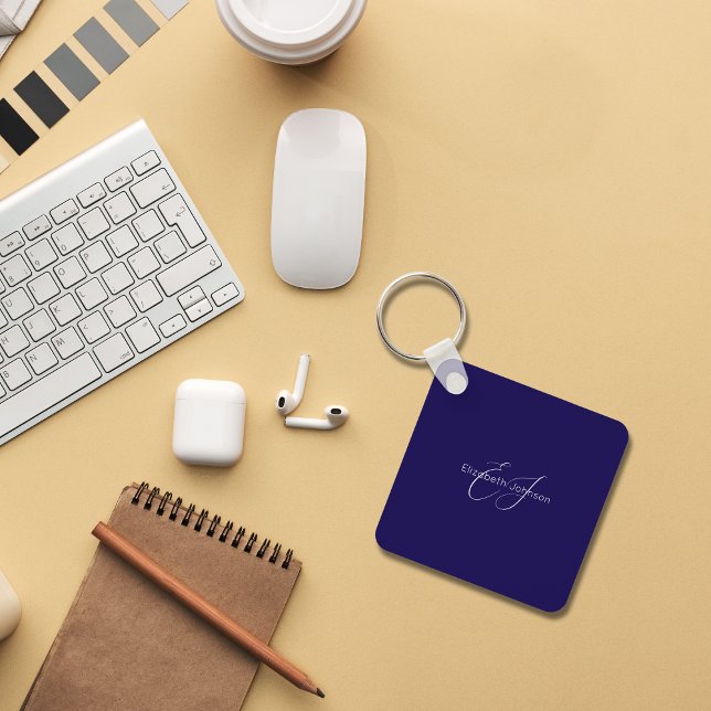 name monogram classic minimalist blue and white key ring (Creator Uploaded)