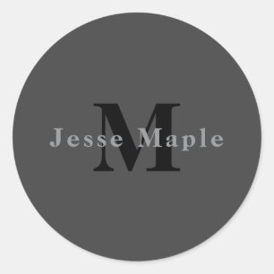 Name & Monogram   Dark Gray Classic Round Sticker