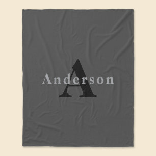Name & Monogram   Dark Gray Fleece Blanket