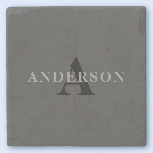 Name & Monogram Dark Gray Stone Coaster