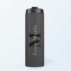 Name & Monogram Dark Gray Thermal Tumbler