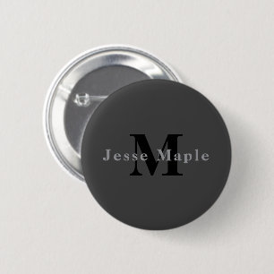 Name & Monogram   Dark Grey 6 Cm Round Badge