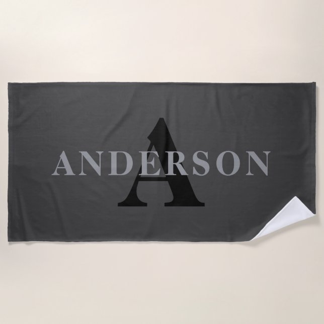 Name & Monogram | Dark Grey Beach Towel (Front)
