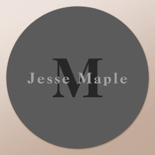 Name & Monogram   Dark Grey Classic Round Sticker