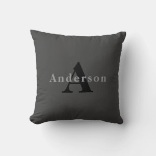 Name & Monogram   Dark Grey Cushion