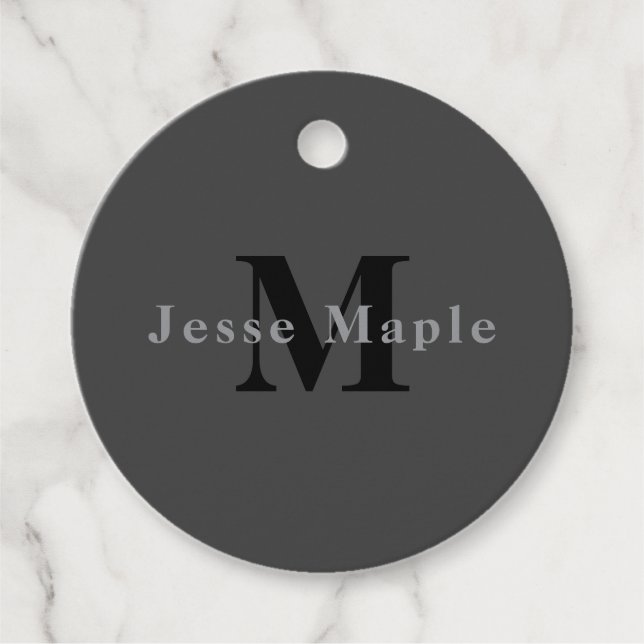 Name & Monogram | Dark Grey Favour Tags (Front)