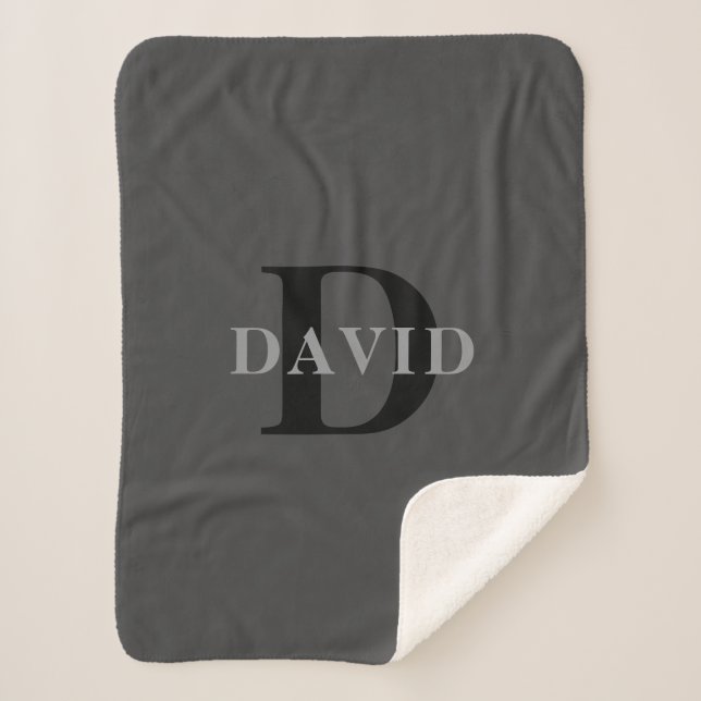 Name & Monogram | Dark Grey Sherpa Blanket (Front)