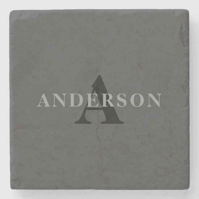 Name & Monogram | Dark Grey Stone Coaster (Front)