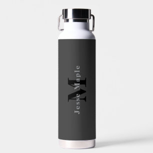 Name & Monogram   Dark Grey Water Bottle
