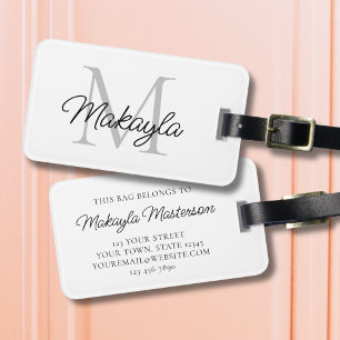 Name Monogram Elegant Script  Luggage Tag