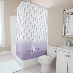 Name Monogram Farmhouse Lavender Flower Pattern Shower Curtain