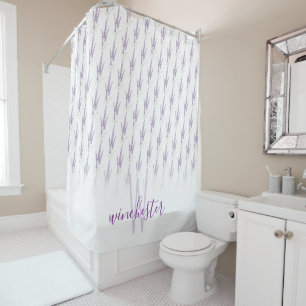 Name Monogram Farmhouse Lavender Flower Pattern Shower Curtain
